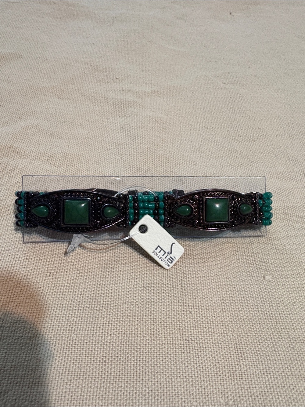 MIA Dark Metal Bracelet with Teal Green Stones
